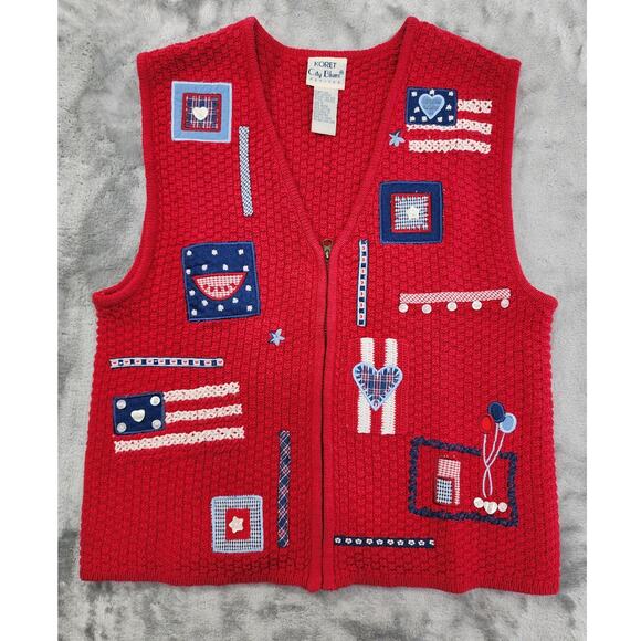 City Blues by Koret Sweaters - Vintage Koret City Blues Sweater Vest Womens SP PETITE Red Patriotic Flag Zip